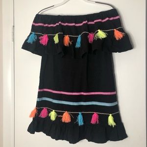 Off shoulder Short dress/cover-up with neon accent